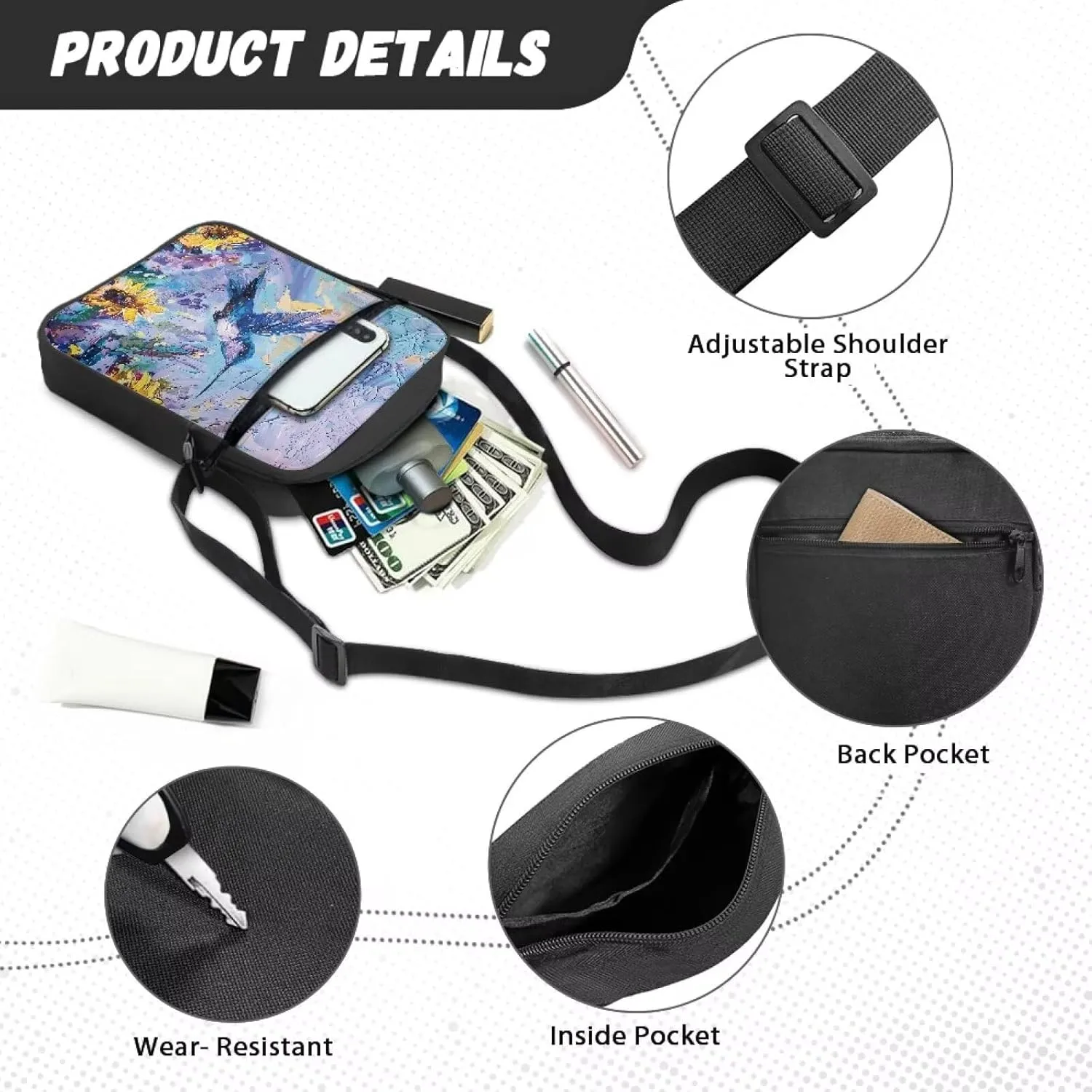 Trendy Crossbody Bag Sling Purse for Women Men Girls with Zipper Cute
