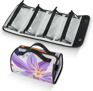 Tropical Flower Travel Toiletry Bag for Women, 4 in 1 Roll Up Makeup Cosmetic Bag With 4 Removable PVC Zipper Pouch