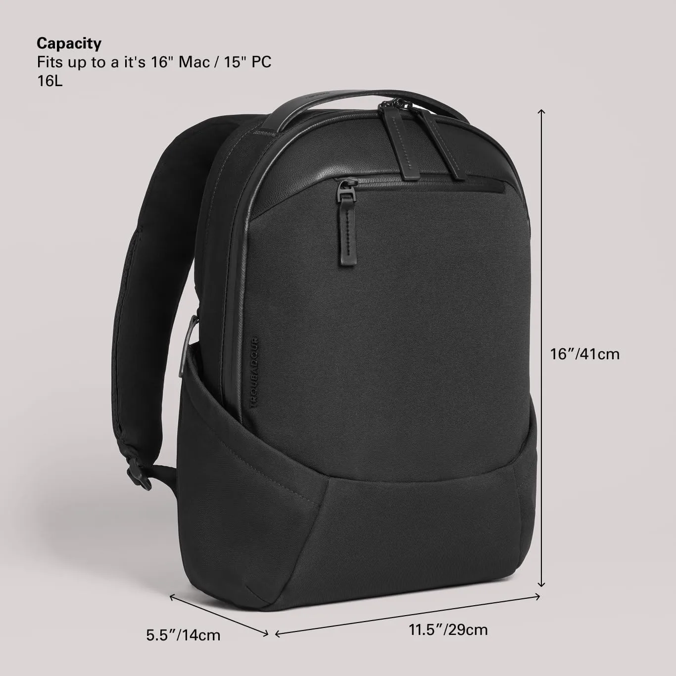 Troubadour Apex Compact Backpack 3.0 - Premium Waterproof Laptop Backpack Fits Up to 16" - Ergonomic Design for Work and Travel - Stylish Compact Backpack with 5-Year Guarantee - Black