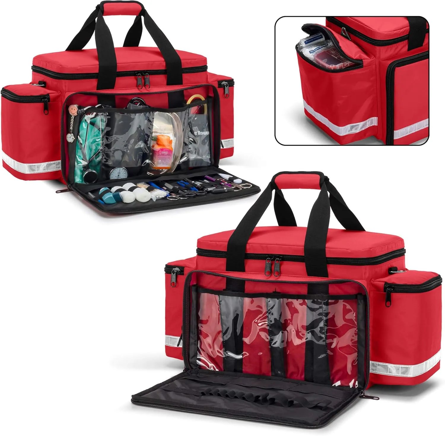 Trunab Emergency Responder Trauma Bag Empty, Professional First Aid Kits Storage Medical Bag with Inner Dividers and No-Scratch Bottom, Ideal for EMT, EMS, Paramedics, Red, Bag ONLY