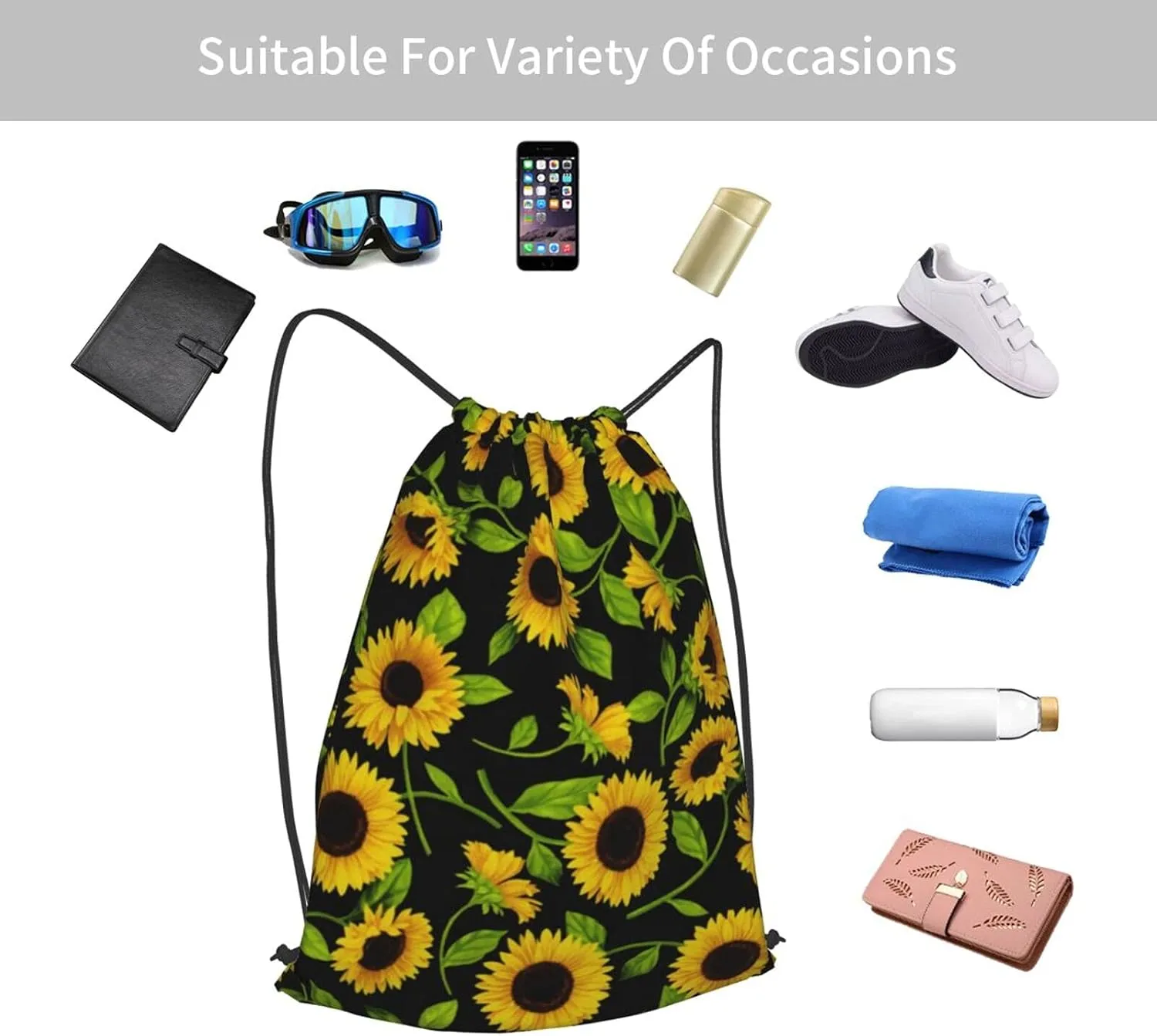 TumzfhQ Drawstring Backpack String Bag Sports Sackpack Gym Cinch Beach Travel Sack for Women Men Teens Sunflower