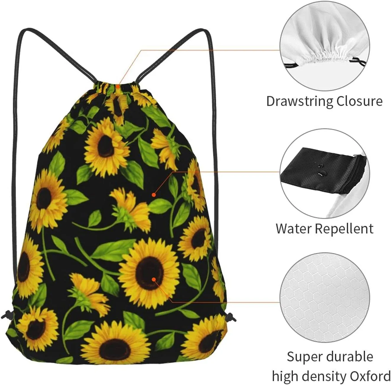 TumzfhQ Drawstring Backpack String Bag Sports Sackpack Gym Cinch Beach Travel Sack for Women Men Teens Sunflower