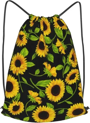 TumzfhQ Drawstring Backpack String Bag Sports Sackpack Gym Cinch Beach Travel Sack for Women Men Teens Sunflower