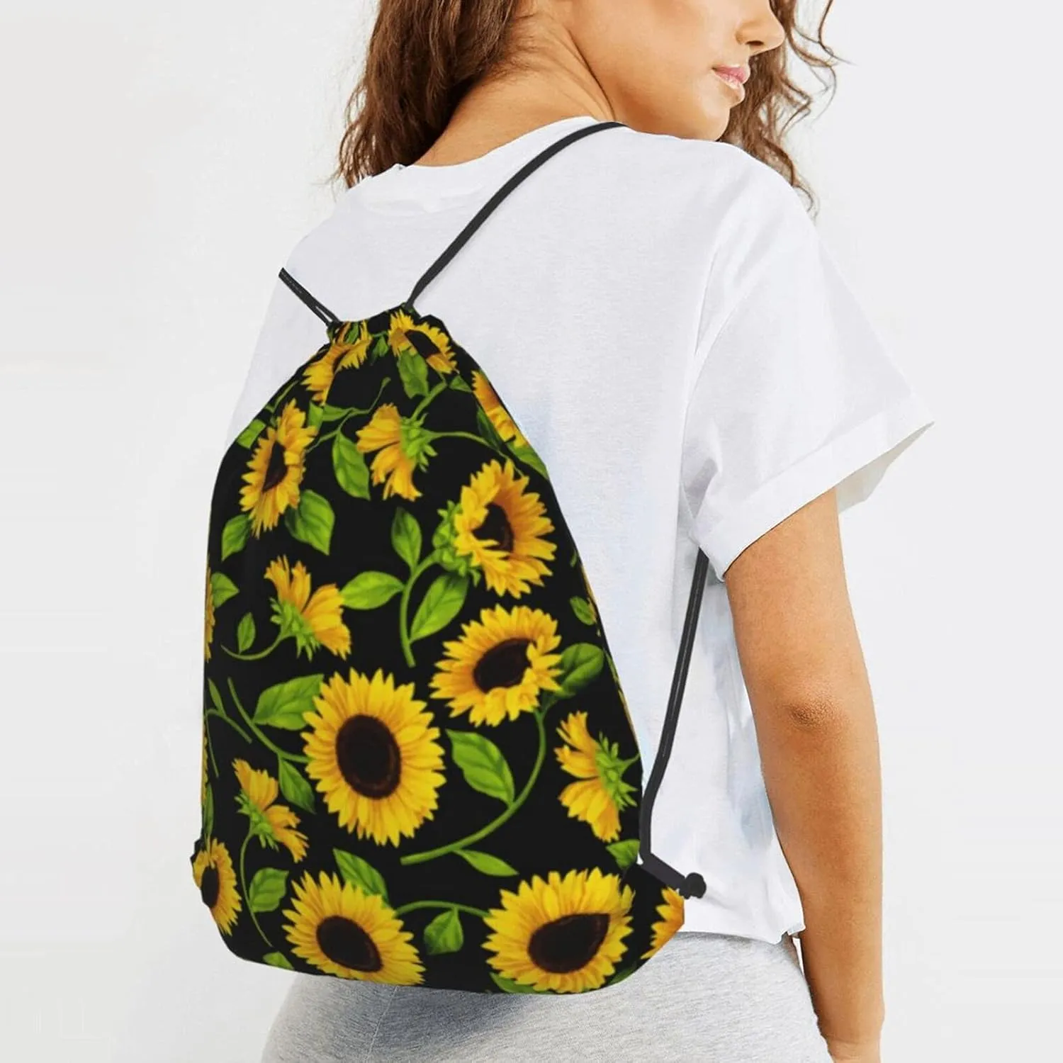 TumzfhQ Drawstring Backpack String Bag Sports Sackpack Gym Cinch Beach Travel Sack for Women Men Teens Sunflower