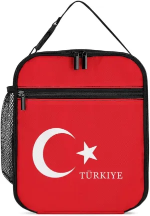 Turkey Turkish Flag of Türkiye Lunch Bag for Men Women Small Reusable Leakproof Insulated Lunch Box Adjustable Handbag