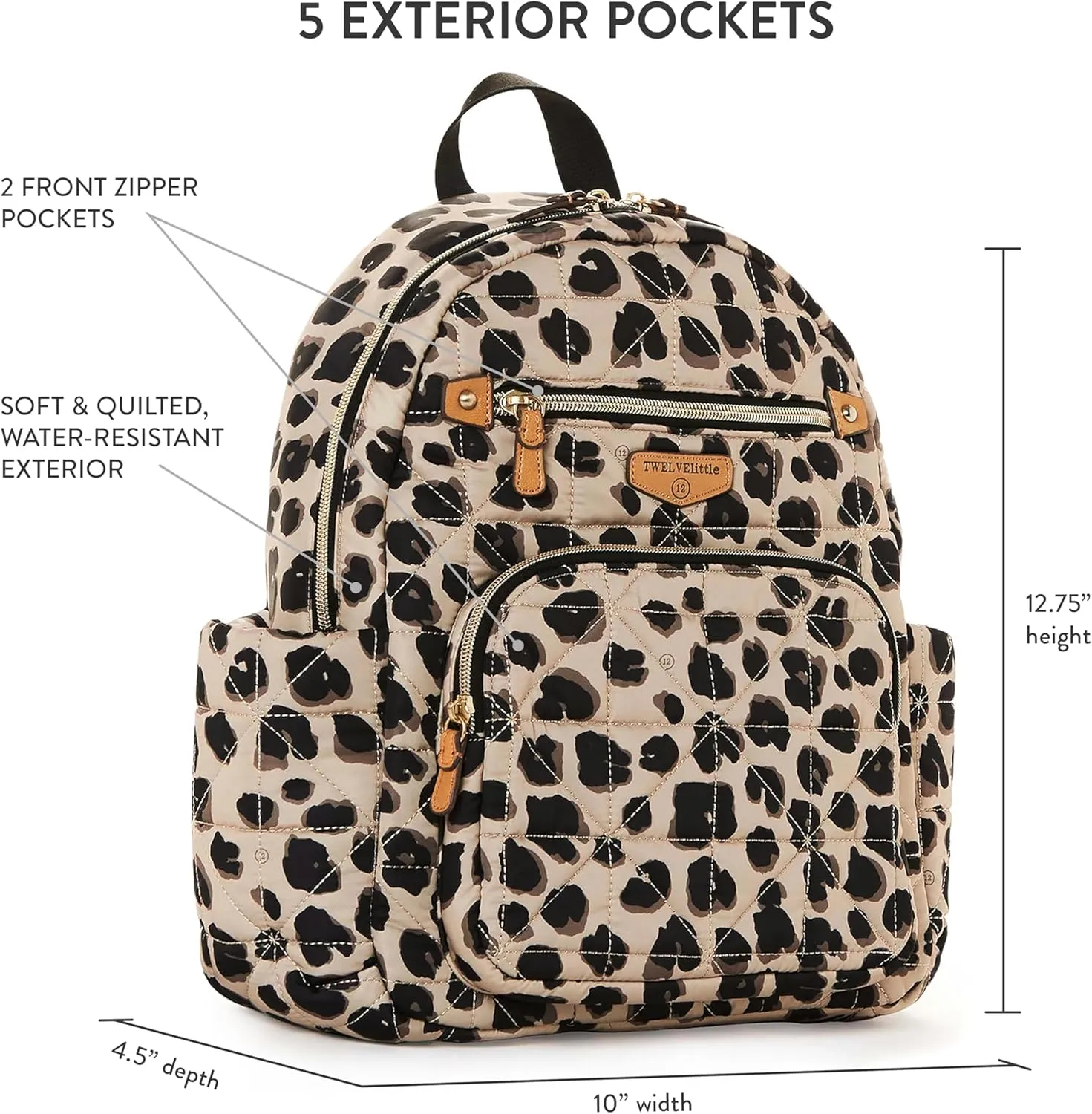 TWELVElittle Little Companion Diaper Bag Backpack 2.0 *NEW* with Changing Pad and Stroller Clips, Leopard