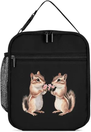 Two Chipmunks Portable Lunch Box Bag Insulated Tote Reusable Meal Pack Cooler Bags for Work Picnic 27.5X20cm