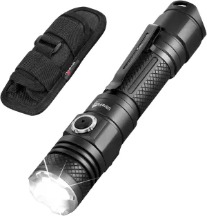 ULTRAFIRE Rechargeable Tactical Flashlight with Holster, 1200 High Lumen LED Flashlight for Duty Belt, Zoomable Small Duty Flashlight with Belt Holster Pouch, 6 Modes LED Flashlight T4