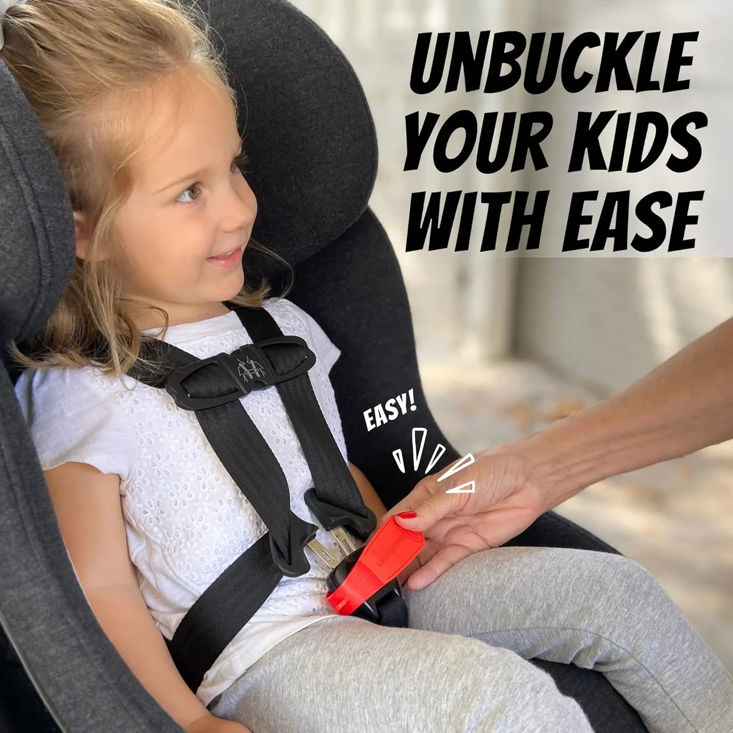 UnbuckleMe Car Seat Buckle Release Tool - Easy Opener Aid for Arthritis, Long Nails, Older Kids - Button pusher for infant, toddler, convertible 5 pt harness car seats - As Seen on Shark Tank (Red)