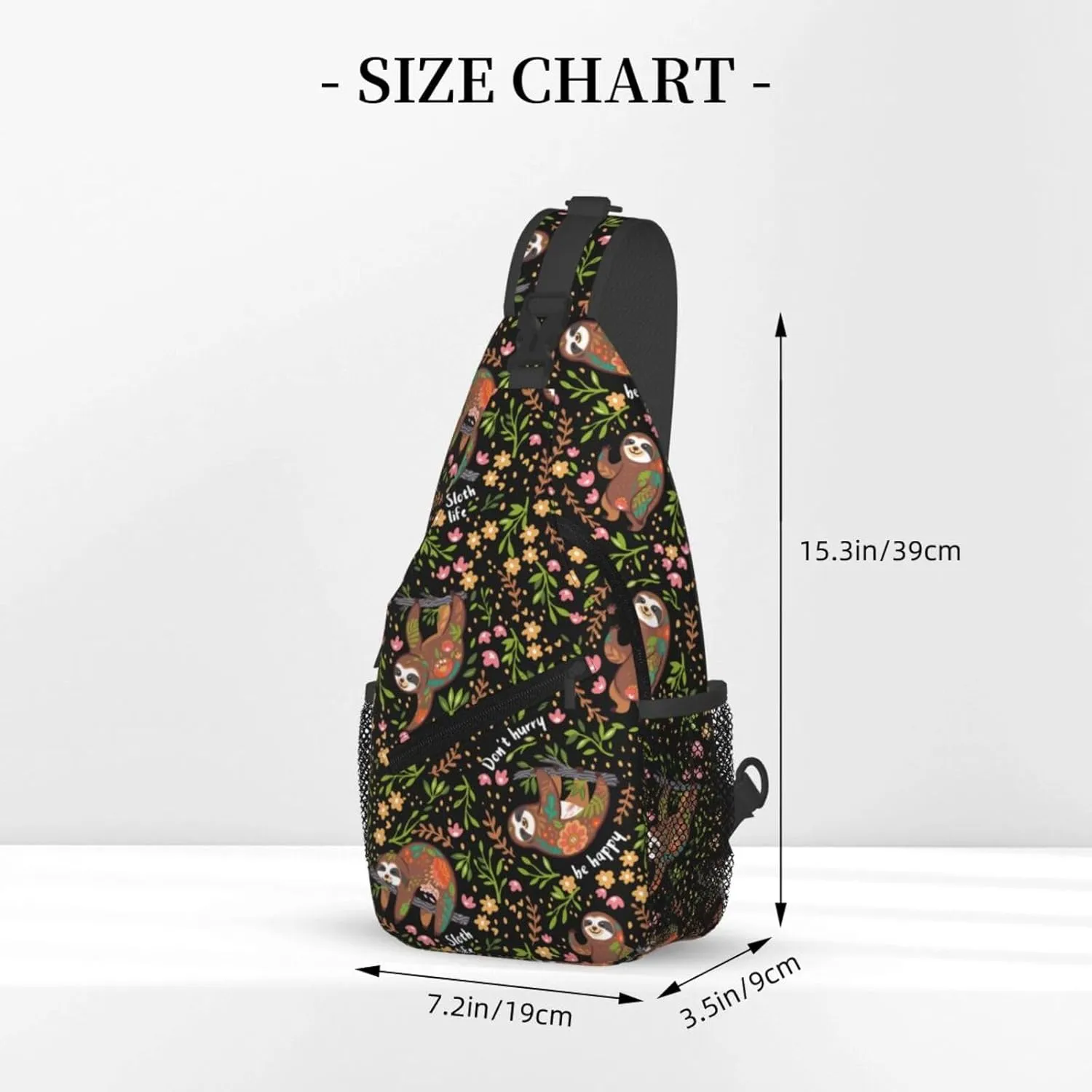 Unisex Crossbody Sling Backpack Travel Hiking Daypack Crossbody Bag for Women Men Sloth Black