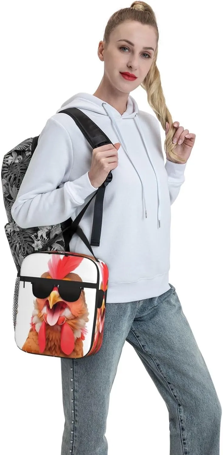 Unisex Travel Lunch Bags for Reusable Lunch Box Funny Lunch Cooler Bags for Work/Picnic/Office/Hiking/Outdoor/Camping/Fishing, for Chicken Sunglasses