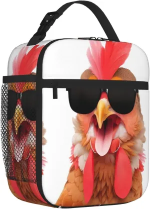 Unisex Travel Lunch Bags for Reusable Lunch Box Funny Lunch Cooler Bags for Work/Picnic/Office/Hiking/Outdoor/Camping/Fishing, for Chicken Sunglasses