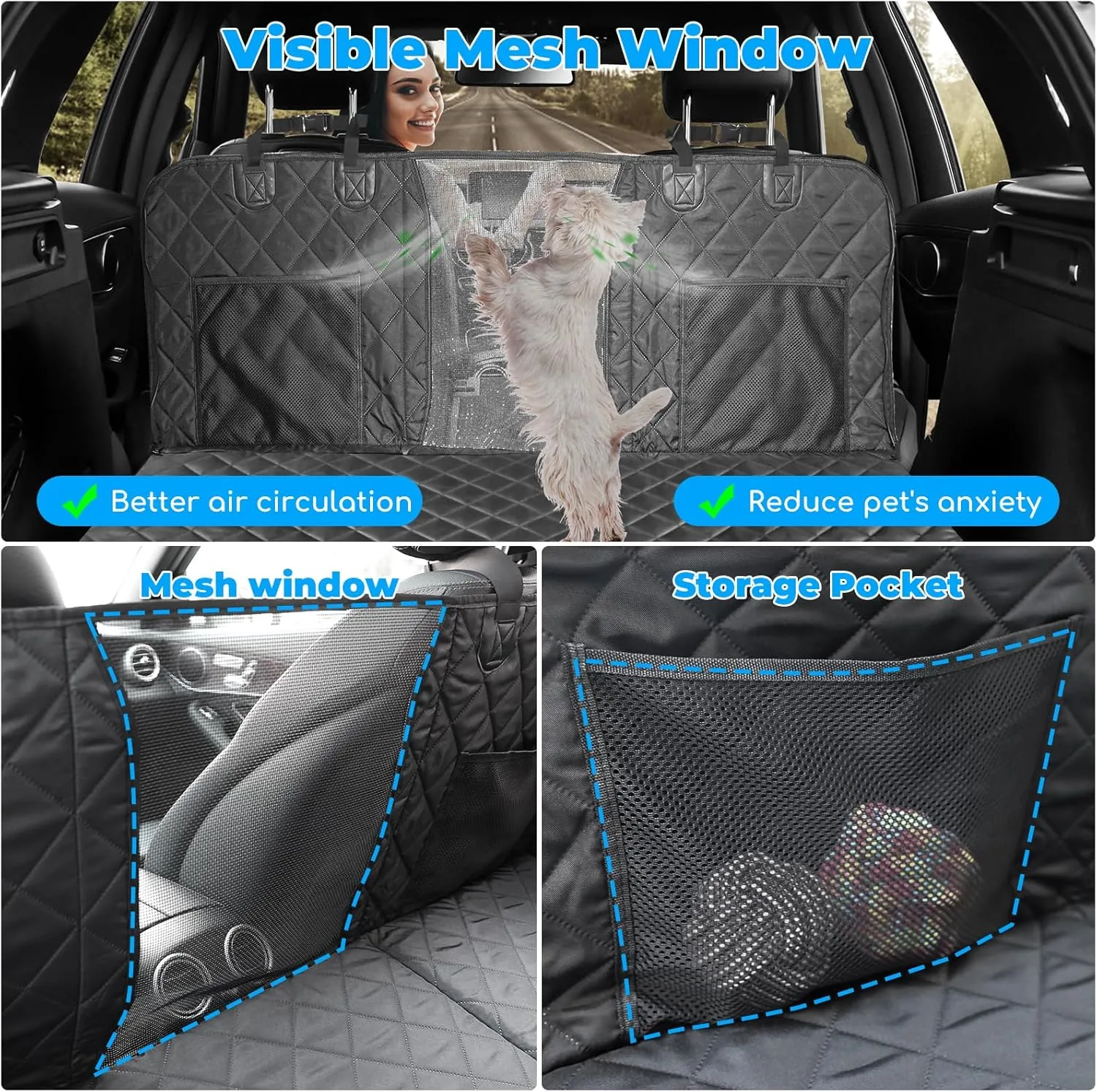 URPOWER Back Seat Extender for Dogs - Hard Bottom Dog Car Seat Cover Holds 400 lbs, Waterproof Dog Hammock for Cars, SUVs & Small Trucks, Pet Backseat Protector with Mesh Window & Large Space
