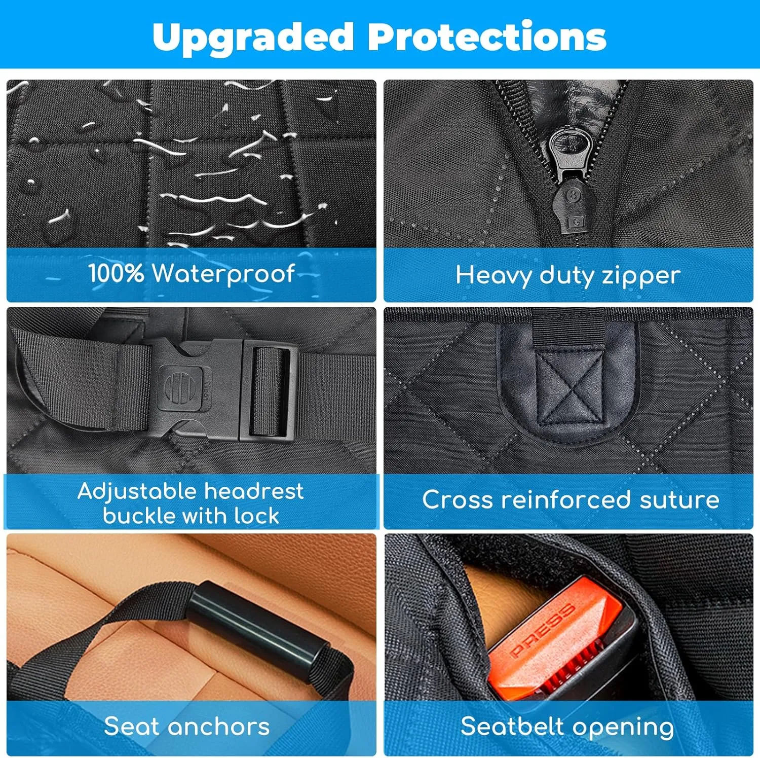 URPOWER Back Seat Extender for Dogs - Hard Bottom Dog Car Seat Cover Holds 400 lbs, Waterproof Dog Hammock for Cars, SUVs & Small Trucks, Pet Backseat Protector with Mesh Window & Large Space