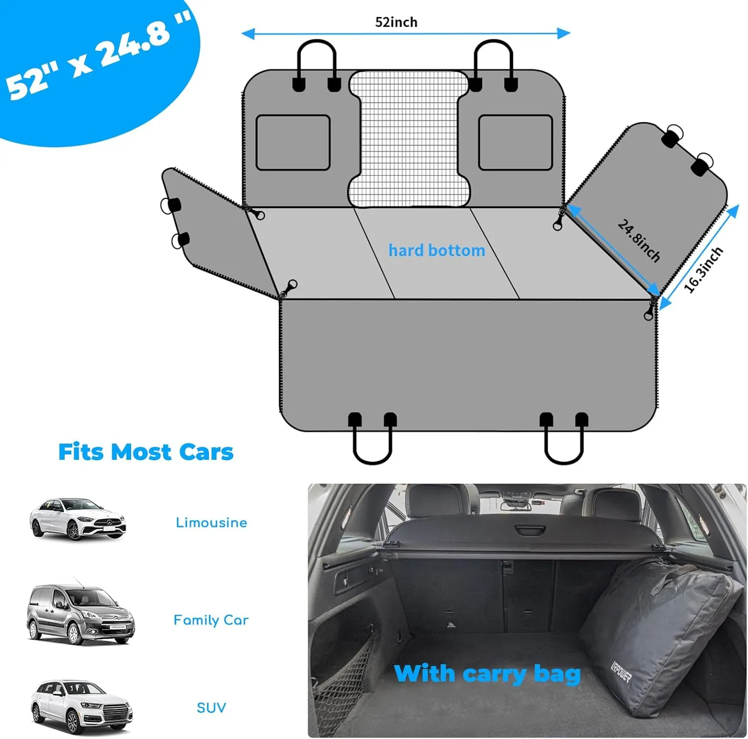 URPOWER Back Seat Extender for Dogs - Hard Bottom Dog Car Seat Cover Holds 400 lbs, Waterproof Dog Hammock for Cars, SUVs & Small Trucks, Pet Backseat Protector with Mesh Window & Large Space