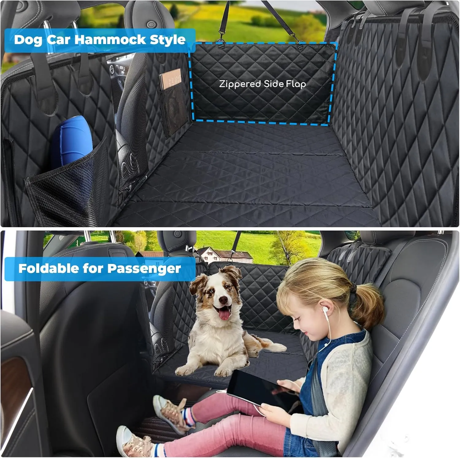 URPOWER Back Seat Extender for Dogs - Hard Bottom Dog Car Seat Cover Holds 400 lbs, Waterproof Dog Hammock for Cars, SUVs & Small Trucks, Pet Backseat Protector with Mesh Window & Large Space
