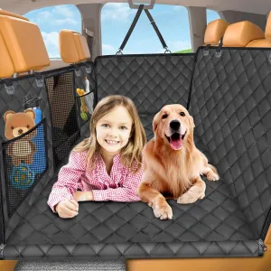 URPOWER Back Seat Extender for Dogs - Hard Bottom Dog Car Seat Cover Holds 400 lbs, Waterproof Dog Hammock for Cars, SUVs & Small Trucks, Pet Backseat Protector with Mesh Window & Large Space