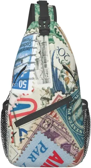 US Vintage Postmarks Stamps Small Sling Bag for Women Men's Crossbody Sling Backpack Travel Hiking Daypack Chest Shoulder Bag with Adjustable Strap