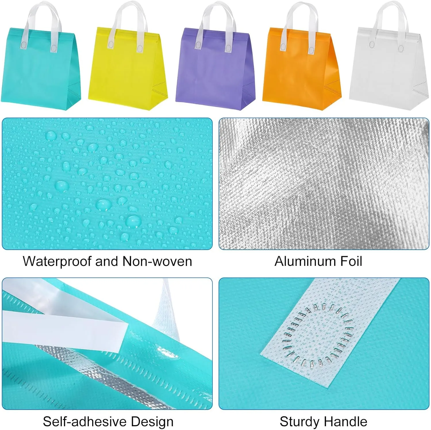 uxcell 50pcs Insulated Take Out Bags, 9.4" x 5.9" x 10.2" Insulated Take Away Bags Thermal Disposable Lunch Bags Disposable Cooler Bags for Hot Cold Food Catering Grocery Picnic Blue