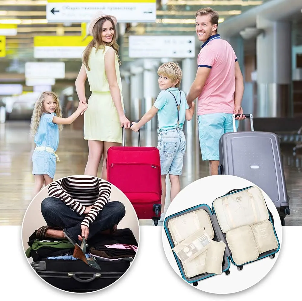 VAGREEZ Packing Cubes, 7 Pcs Travel Luggage Packing Organizers Set with Toiletry Bag (Beige)