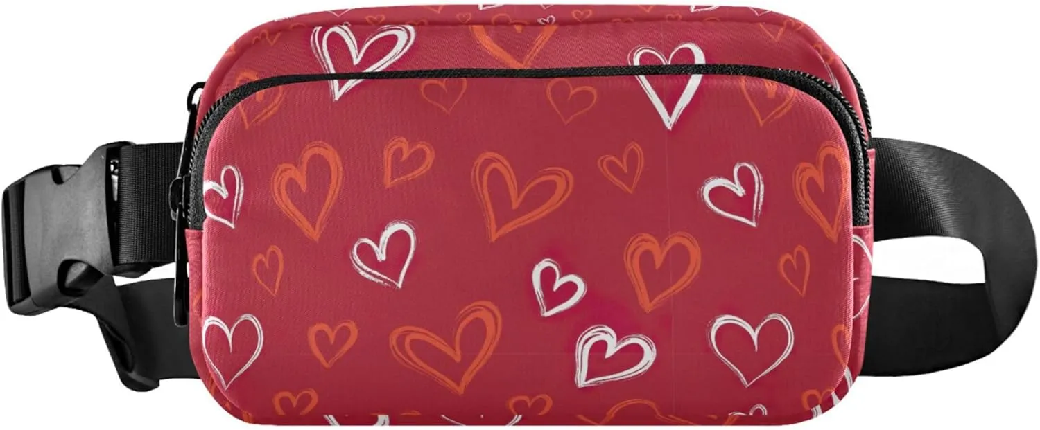 Valentine Hearts Red Women Fanny Packs Waterproof Hip Pack Belt Pouch Cute Crossbody Waist Bag