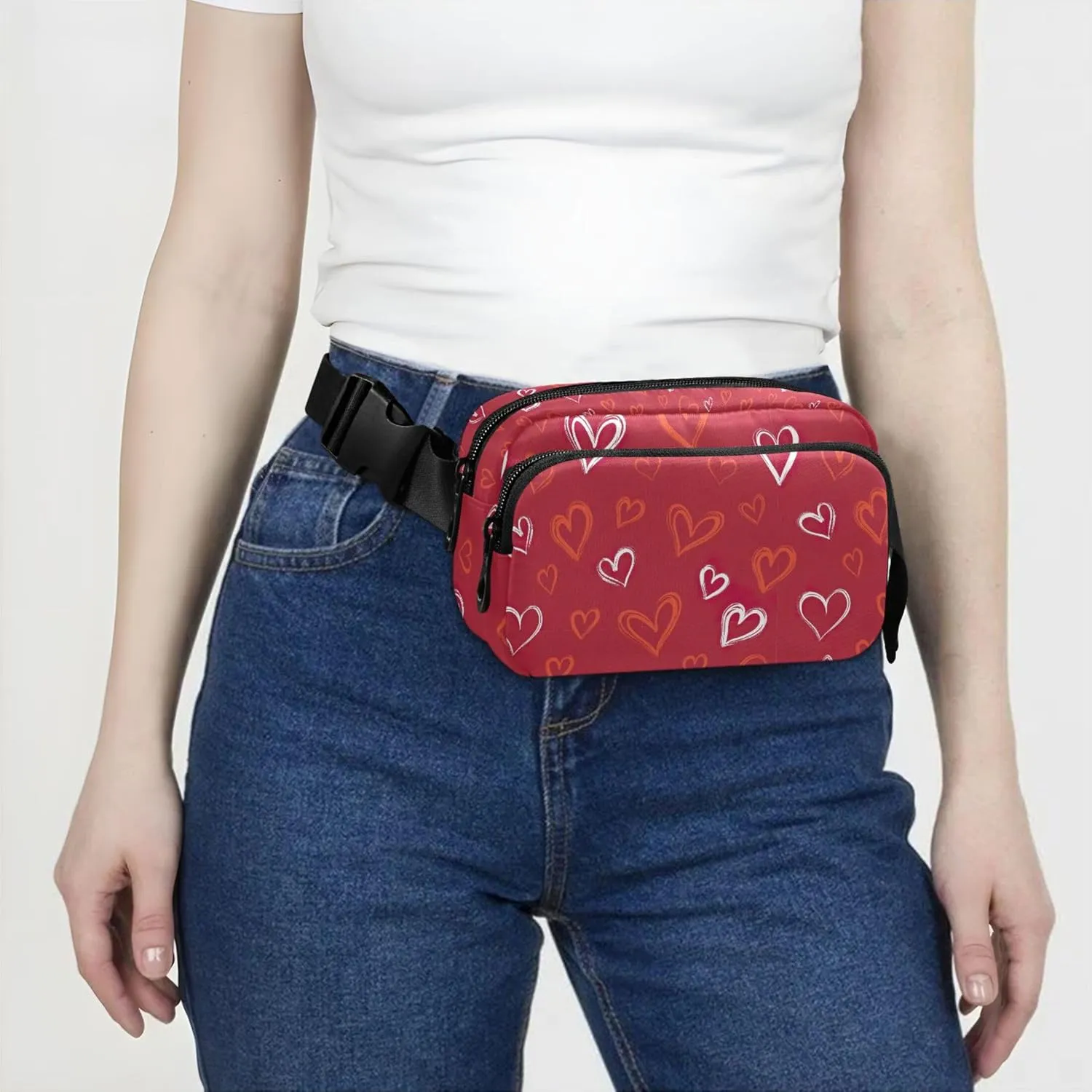 Valentine Hearts Red Women Fanny Packs Waterproof Hip Pack Belt Pouch Cute Crossbody Waist Bag
