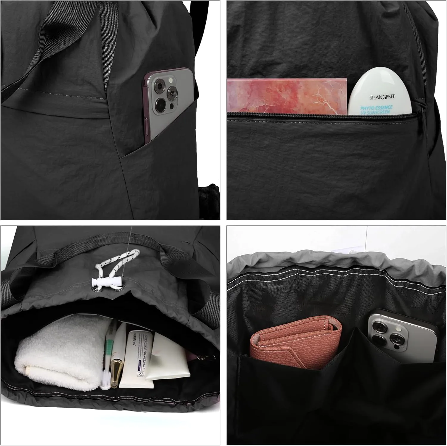 Valleycomfy Drawstring Backpack with Wet Pocket,Waterproof Drawstring Bag,Gym Backpack for Beach,Pool,Swim and Travel,Black