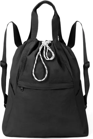 Valleycomfy Drawstring Backpack with Wet Pocket,Waterproof Drawstring Bag,Gym Backpack for Beach,Pool,Swim and Travel,Black