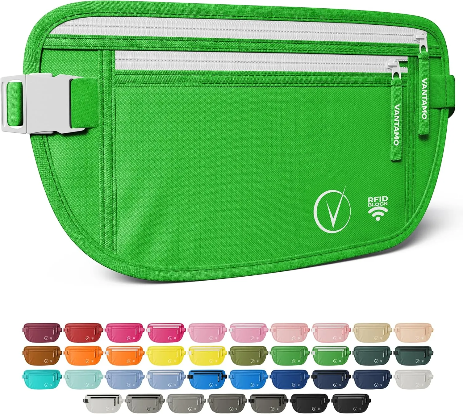 Vantamo Hidden Money Belt For Extra Safety, RFID Ultra-Thin Fanny Pack, 2 Compartment Money Bag Fits Passport & Phone