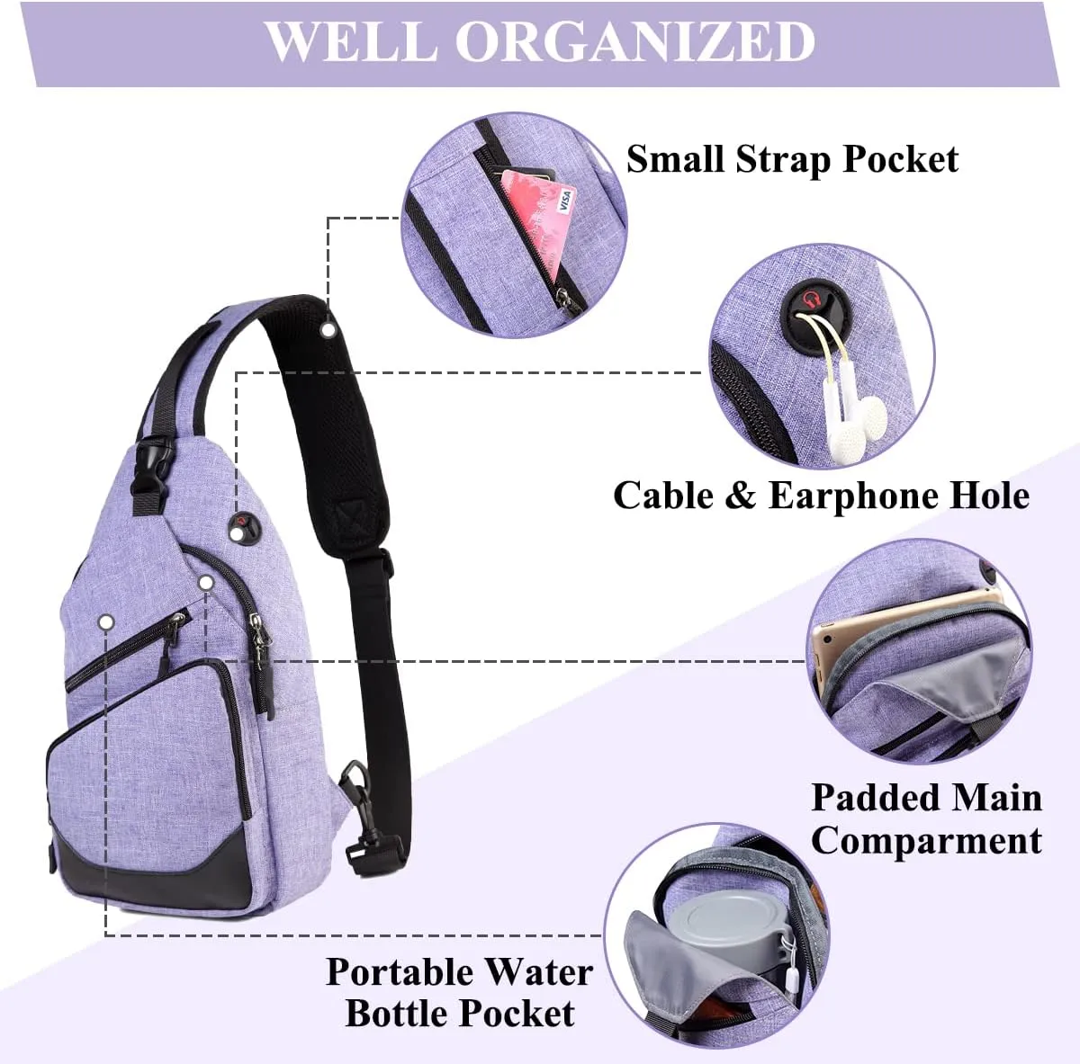 VASCHY Sling Bag for Men Women, One Strap Over the Shoulder Cross Body Backpack Chest Bag for Hiking/Travel/Outdoor