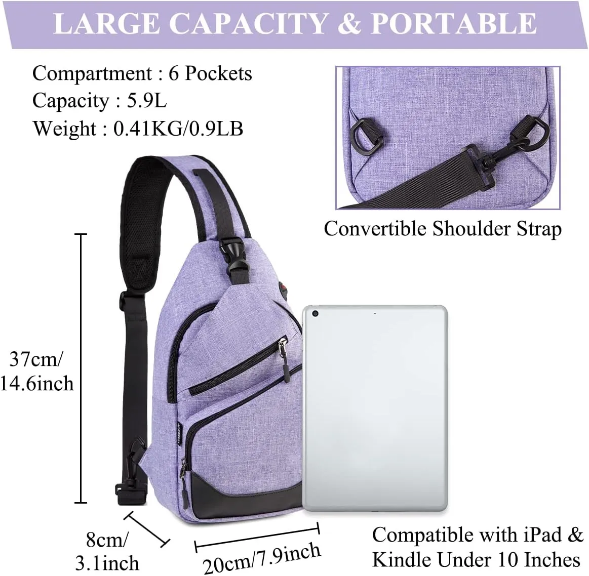 VASCHY Sling Bag for Men Women, One Strap Over the Shoulder Cross Body Backpack Chest Bag for Hiking/Travel/Outdoor