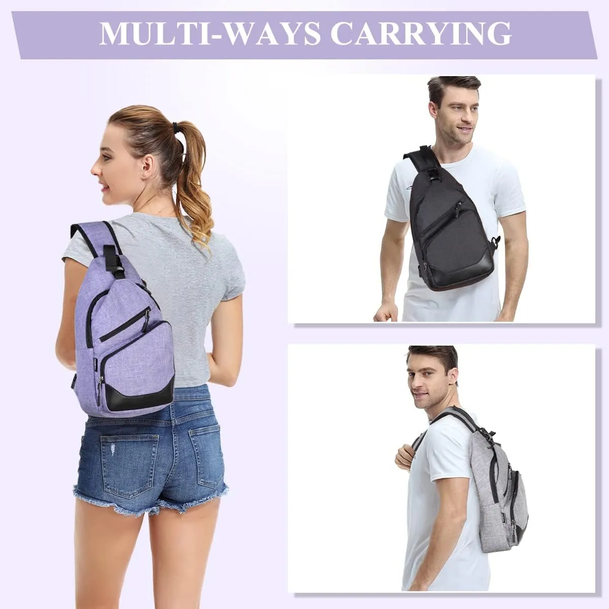 VASCHY Sling Bag for Men Women, One Strap Over the Shoulder Cross Body Backpack Chest Bag for Hiking/Travel/Outdoor