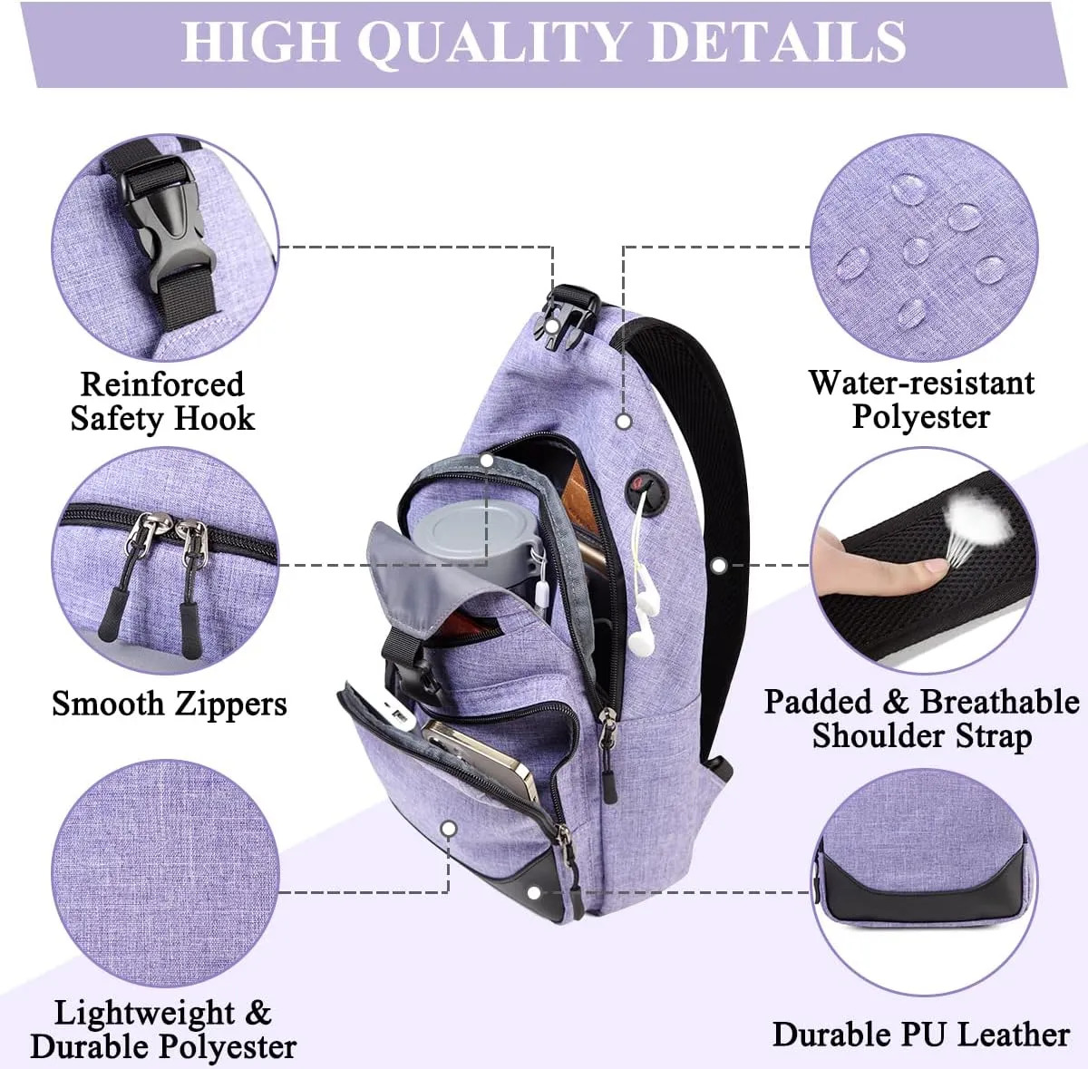 VASCHY Sling Bag for Men Women, One Strap Over the Shoulder Cross Body Backpack Chest Bag for Hiking/Travel/Outdoor