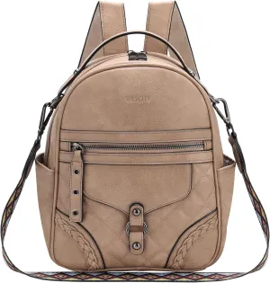 VASCHY Small Backpack Purse for Women, Cute Vegen Leather Mini Backpack for Lady with Guitar Shoulder Bag Handbag Strap Apricot