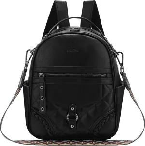 VASCHY Small Backpack Purse for Women, Cute Vegen Leather Mini Backpack for Lady with Guitar Shoulder Bag Handbag Strap Black