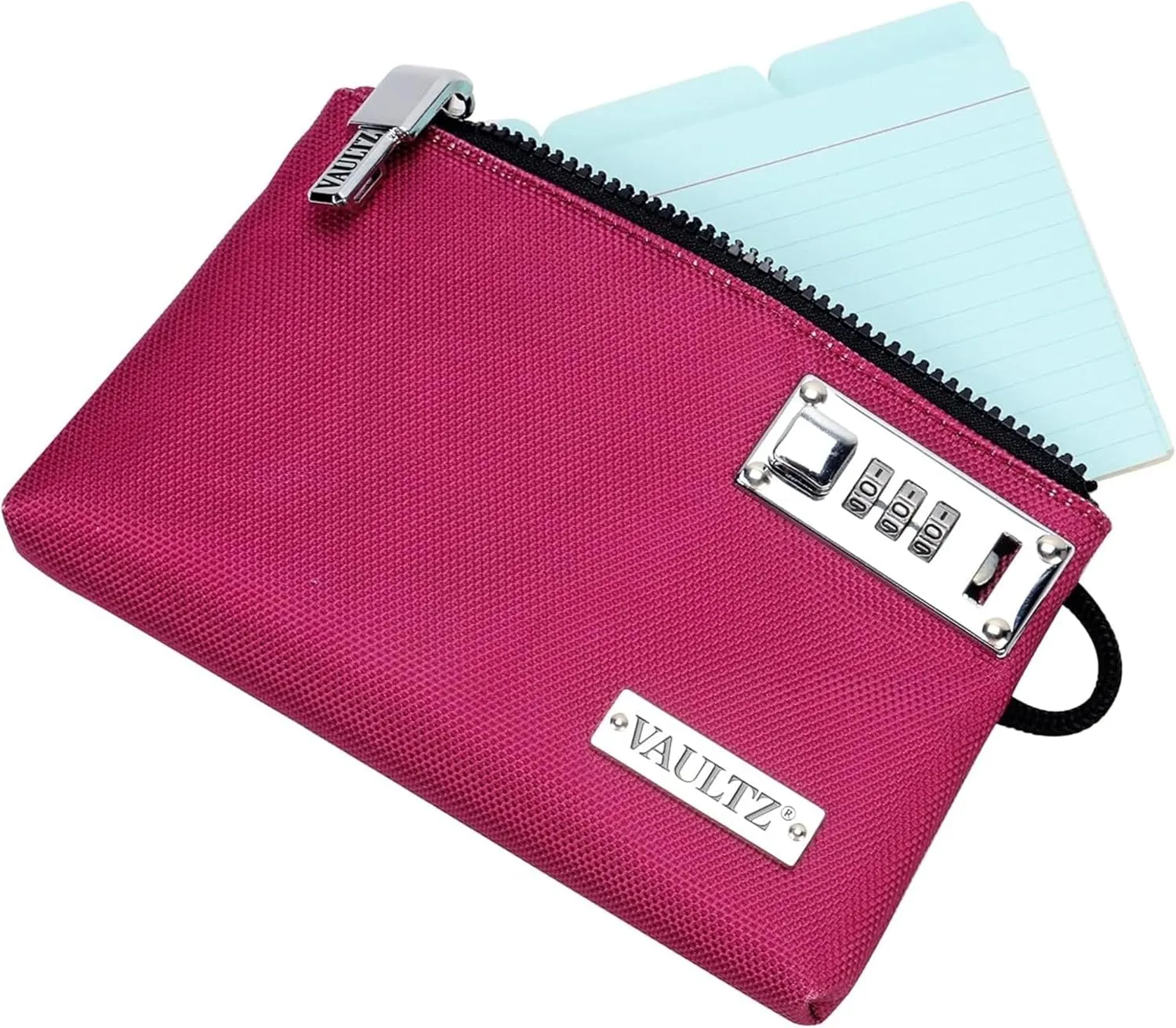 Vaultz Money Bag with Lock - 5 x 7 Inch, Men & Women's Locking Accessories Pouch for Cash, Bank Deposits, Wallet, Medicine, Phone and Credit Cards - BERRY