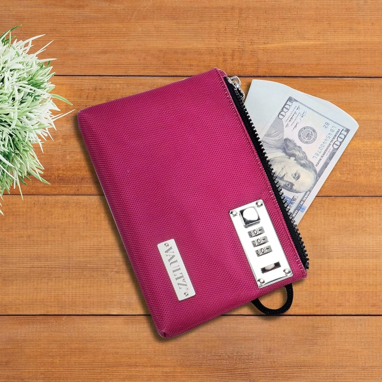Vaultz Money Bag with Lock - 5 x 7 Inch, Men & Women's Locking Accessories Pouch for Cash, Bank Deposits, Wallet, Medicine, Phone and Credit Cards - BERRY
