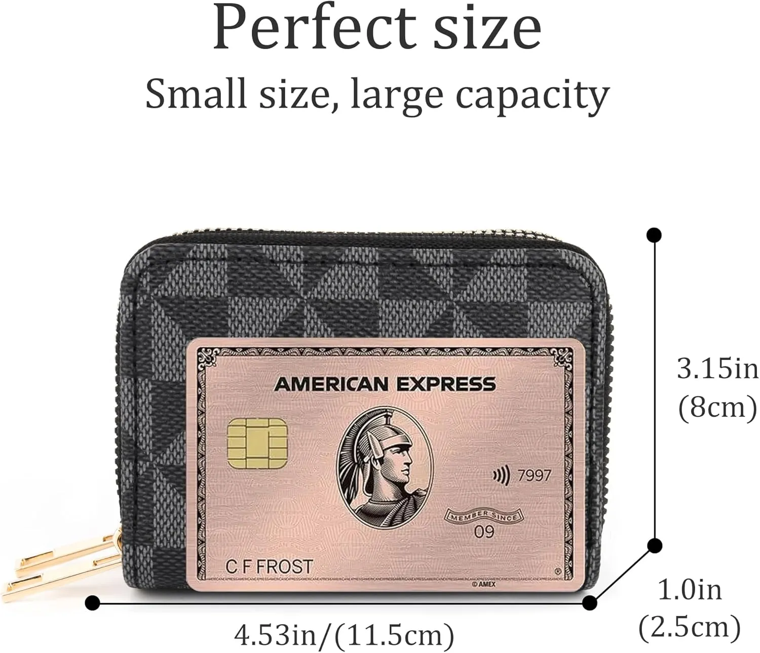 Veki Women's Credit Card Holder, RFID Leather Zipper Wallet, Small Zipper Card Case for Men and Women (Double Layer-Black)