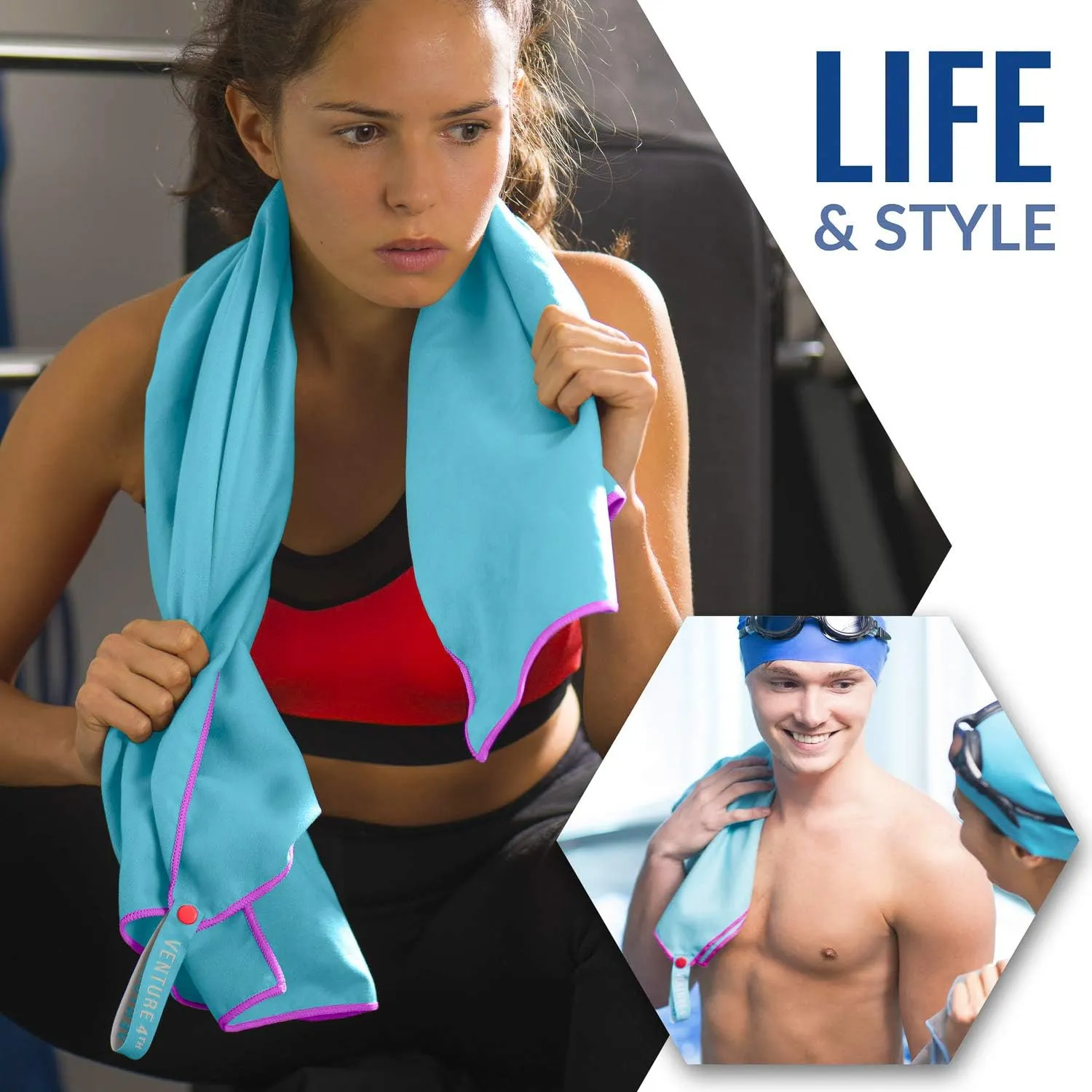 VENTURE 4TH Quick Dry Travel Towel - Fast Drying Ultra Soft Microfiber Towels - Essential for Camping, Backpacking, Yoga, Swimming, Gym, Sports and Beach - 3 Compact Sizes