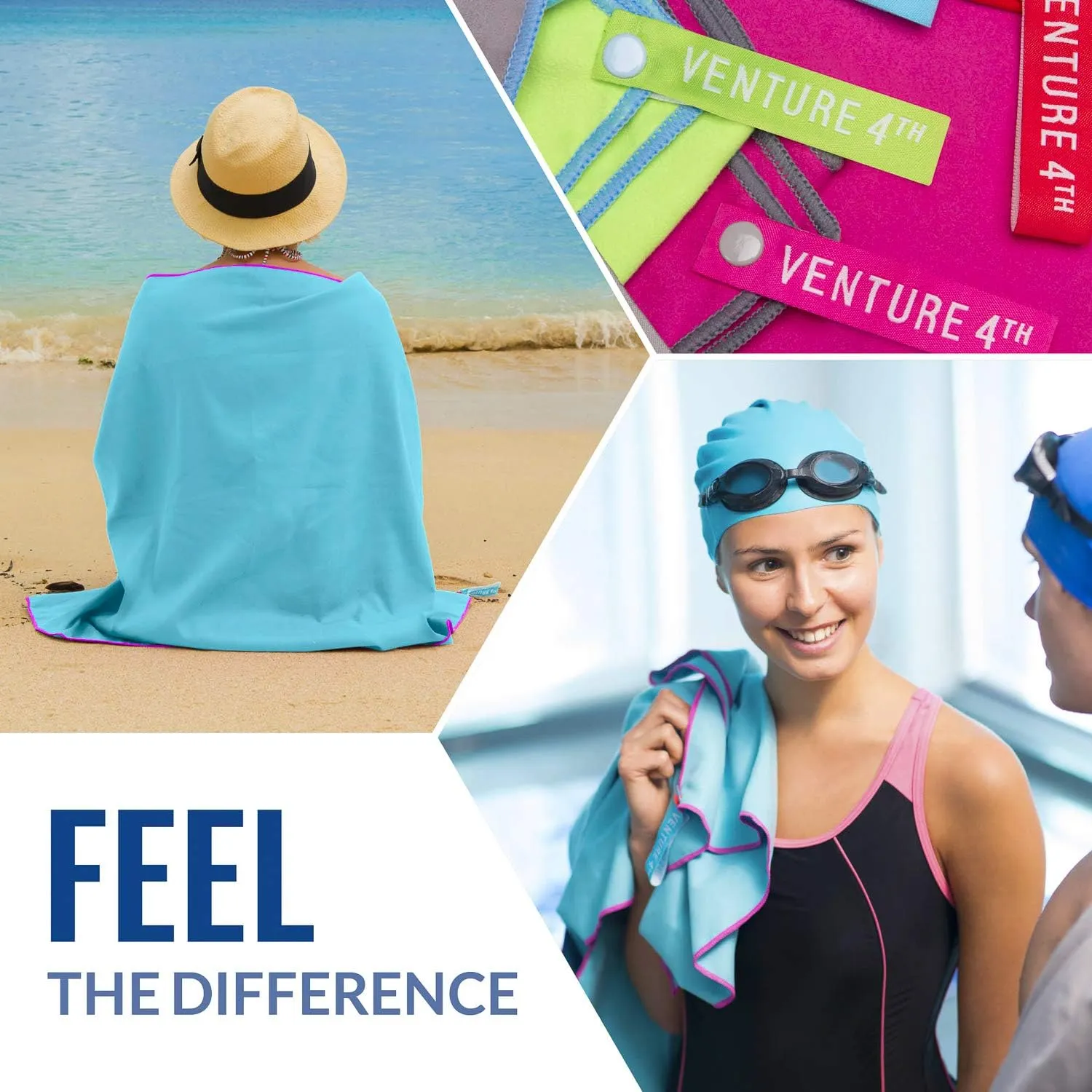 VENTURE 4TH Quick Dry Travel Towel - Fast Drying Ultra Soft Microfiber Towels - Essential for Camping, Backpacking, Yoga, Swimming, Gym, Sports and Beach - 3 Compact Sizes