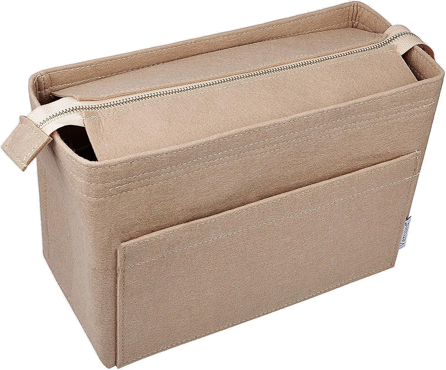 Vercord Felt Zipper Handbag Tote Purse Duffel Backpack Organizer Insert Beige Large