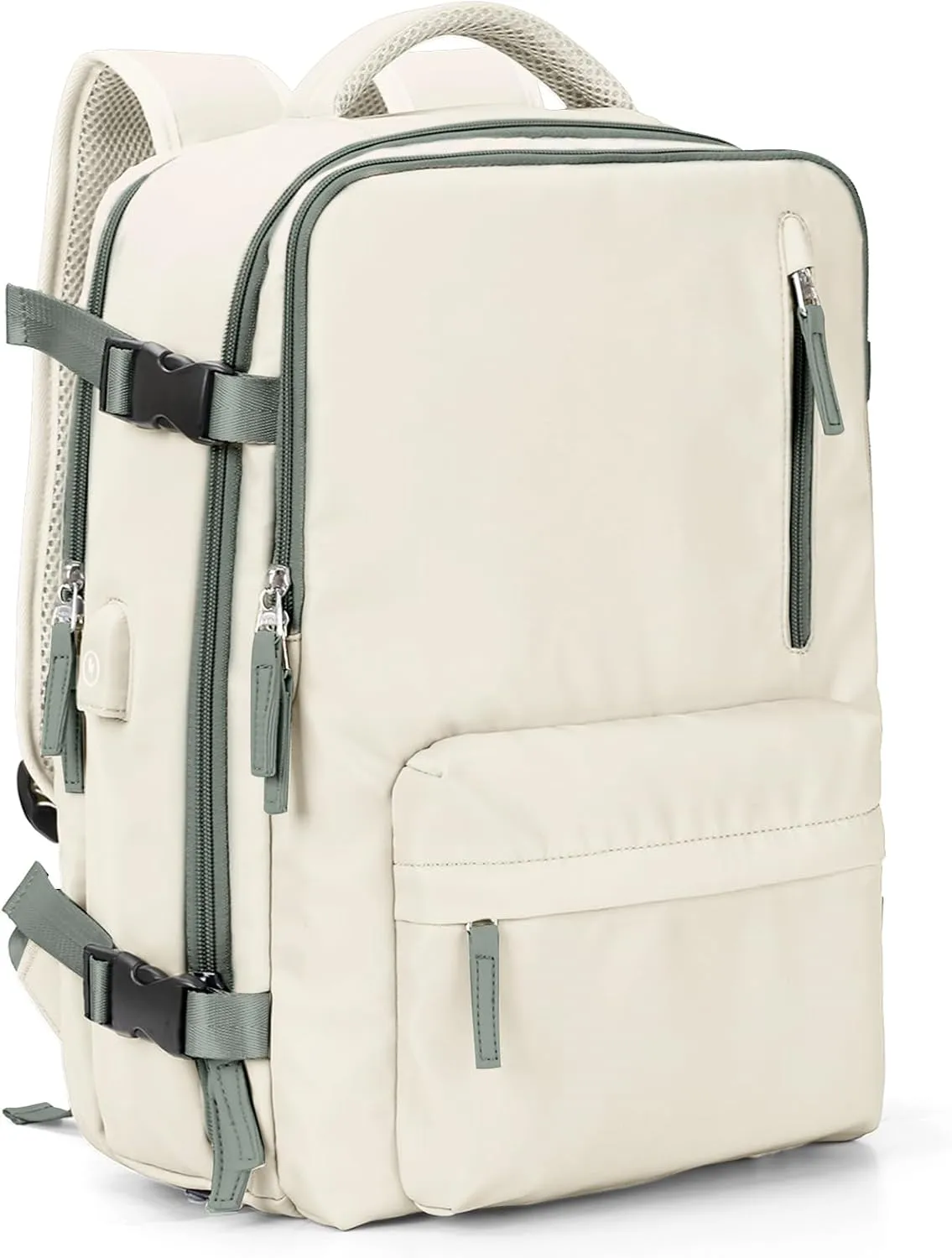 VGCUB Large Travel Backpack Bag for Women Men,Carry on Backpack,17 Inch Laptop Business Work Waterproof Backpack with Laptop Compartment,Person Item Flight Approved,Mochila de Viaje,Beige with Green