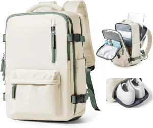 VGCUB Large Travel Backpack Bag for Women Men,Carry on Backpack,17 Inch Laptop Business Work Waterproof Backpack with Laptop Compartment,Person Item Flight Approved,Mochila de Viaje,Beige with Green