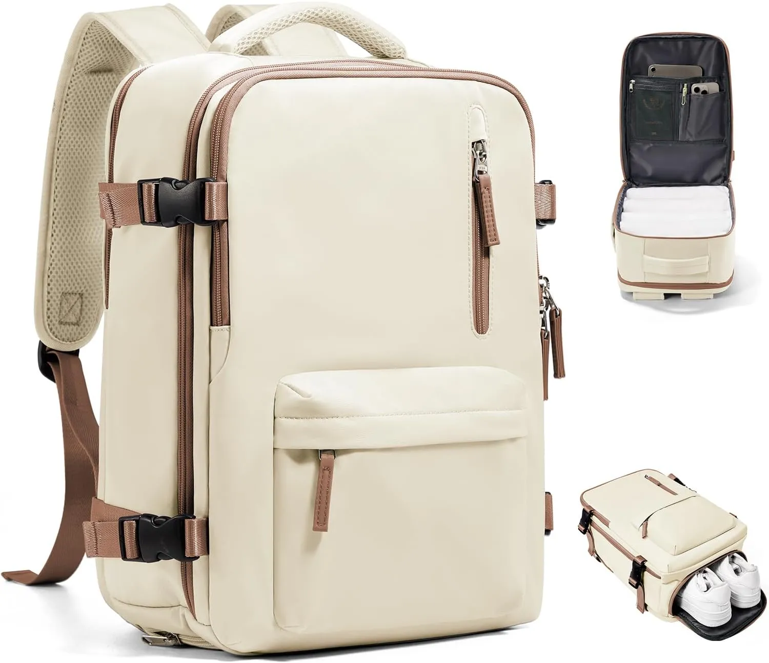 VGCUB Travel Backpack for Women Men for Spirit Airlines Personal Item Bag 18x14x8 Inches Laptop College Backpack,Waterproof Carry on Flight Approved Work Backpack Mochila de Viaje,Beige brown