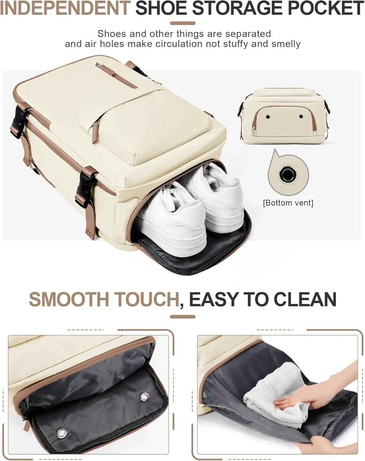 VGCUB Travel Backpack for Women Men for Spirit Airlines Personal Item Bag 18x14x8 Inches Laptop College Backpack,Waterproof Carry on Flight Approved Work Backpack Mochila de Viaje,Beige brown