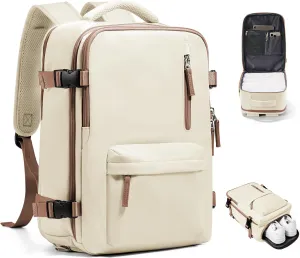 VGCUB Travel Backpack for Women Men for Spirit Airlines Personal Item Bag 18x14x8 Inches Laptop College Backpack,Waterproof Carry on Flight Approved Work Backpack Mochila de Viaje,Beige brown