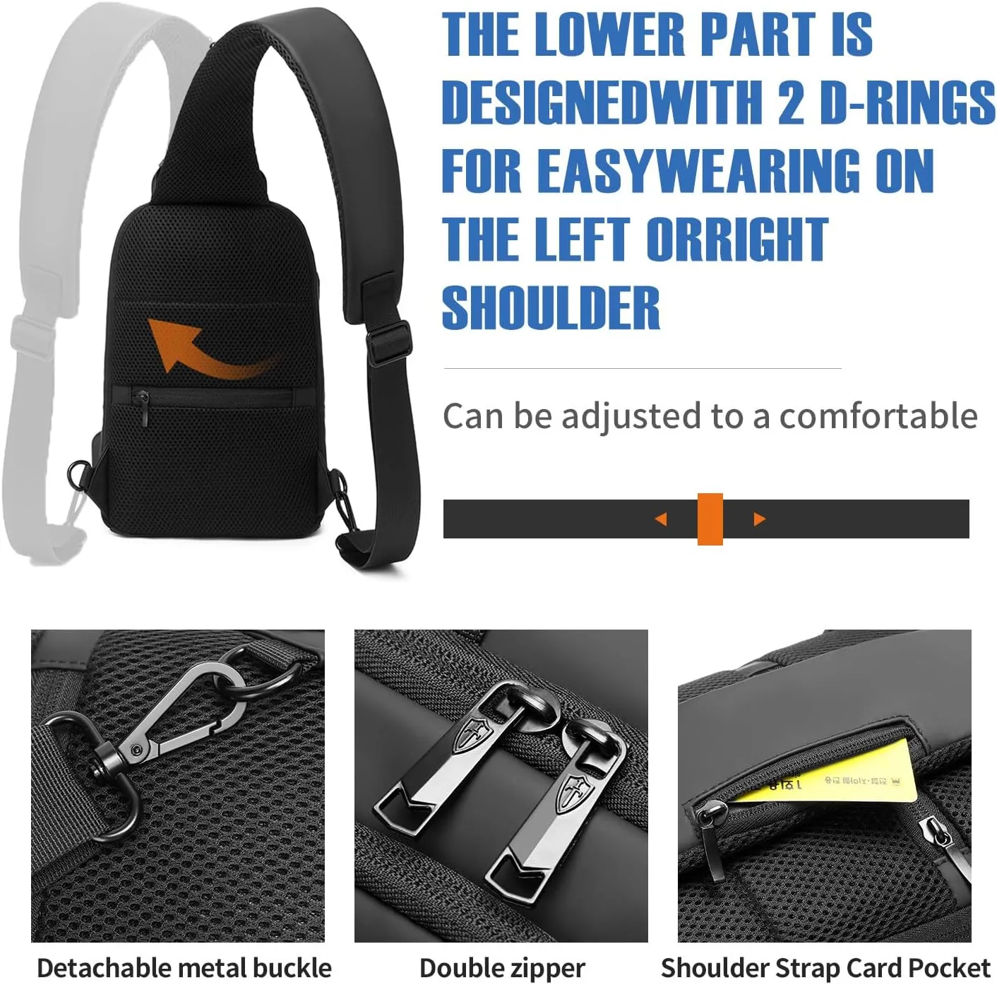 Victoriatourist Sling Bag for Men Women Shoulder Crossbody Backpack Bags With USB Charging Port, Holds 11 Inch Ipad Water Resistant Daily Travel Hiking Chest Bag Casual Daypack, Black