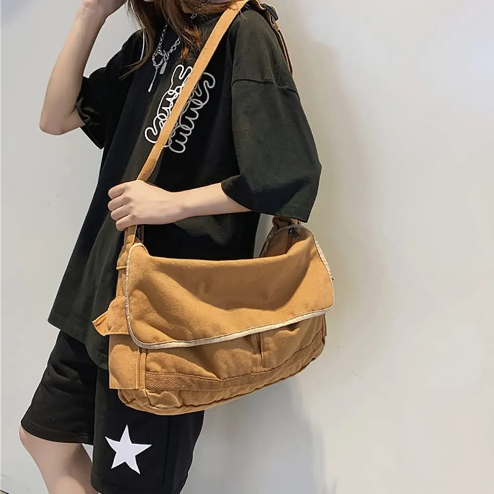 Vintage Canvas Messenger Bag for Men Women Crossbody Bag Satchel Shoulder Bag Harajuku Streetwear