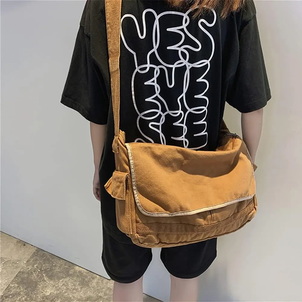 Vintage Canvas Messenger Bag for Men Women Crossbody Bag Satchel Shoulder Bag Harajuku Streetwear