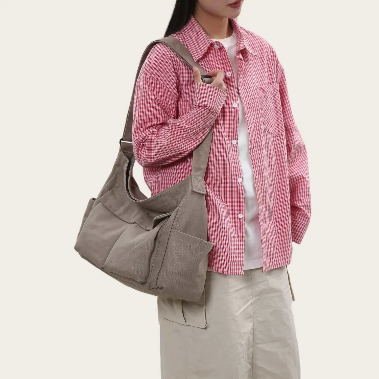 Vintage Canvas Messenger Bag for Women & Men School Large Laptop Bag with Multiple Pockets Shoulder Tote Bag